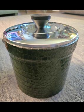 Vintage 70's Textured Faux-Croc MCM Ice Bucket W/Tongs!!